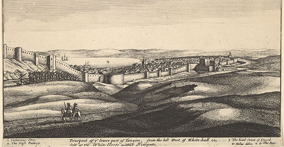 a drawing of the countryside with Tangier in the distance
