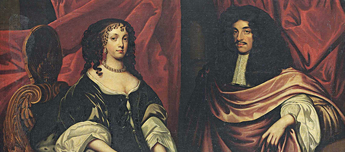 a painted portrait of King Charles II and his wife Catherine of Braganza